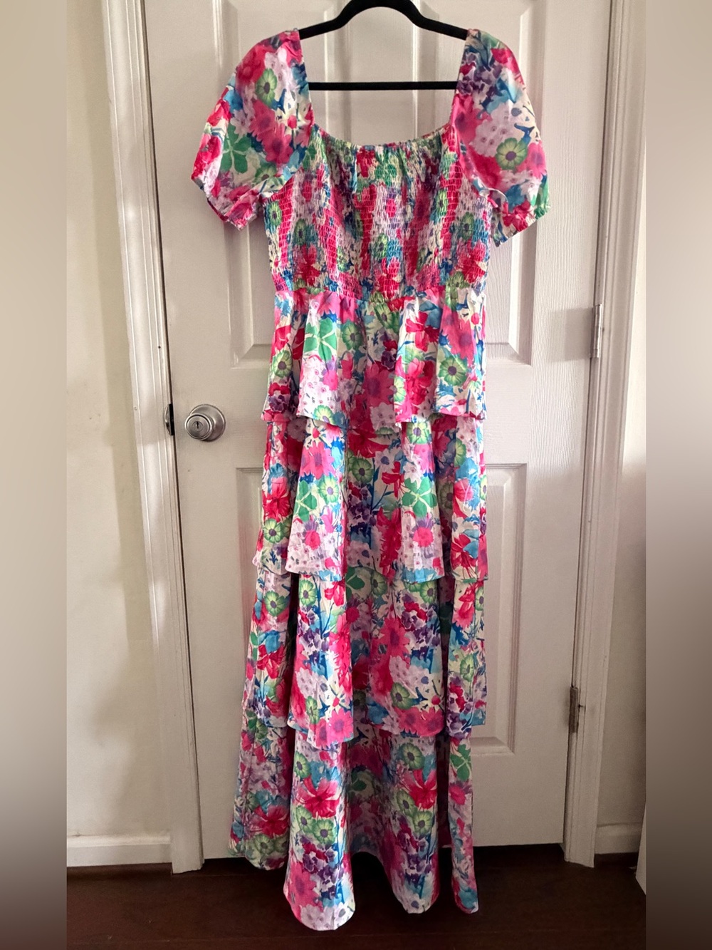 Jess Lea Floral Smocked Tiered Maxi Dress Large